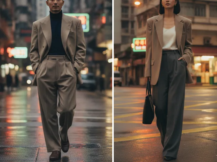11 Cách phối đồ theo phong cách thập niên 90 Hong Kong Áo blazer oversize + quần tây ống rộng_1