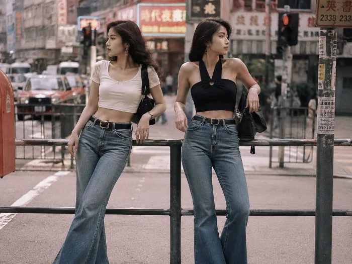 Quần jean ống loe + áo croptop