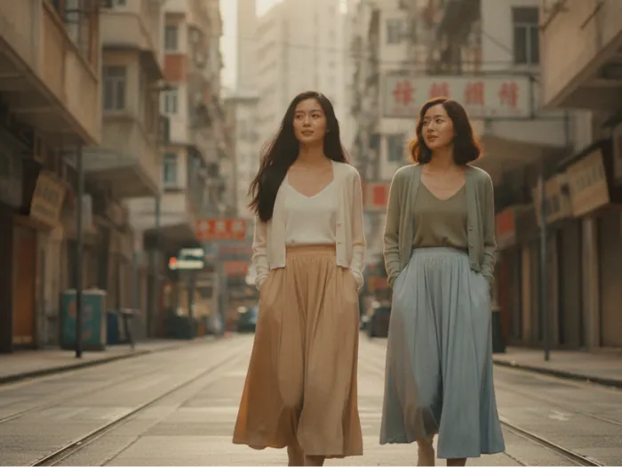 Cardigan mỏng + chân váy dài Style Hong Kong nữ thời trang thập niên 90_6