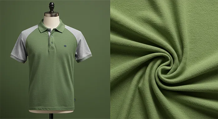 mẫu Áo Raglan Polo- bên phải thể hiện chất liệu vải BambooCotton