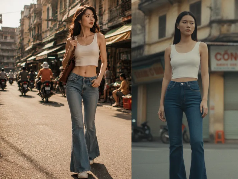Áo Croptop + Quần jean ống loe_2