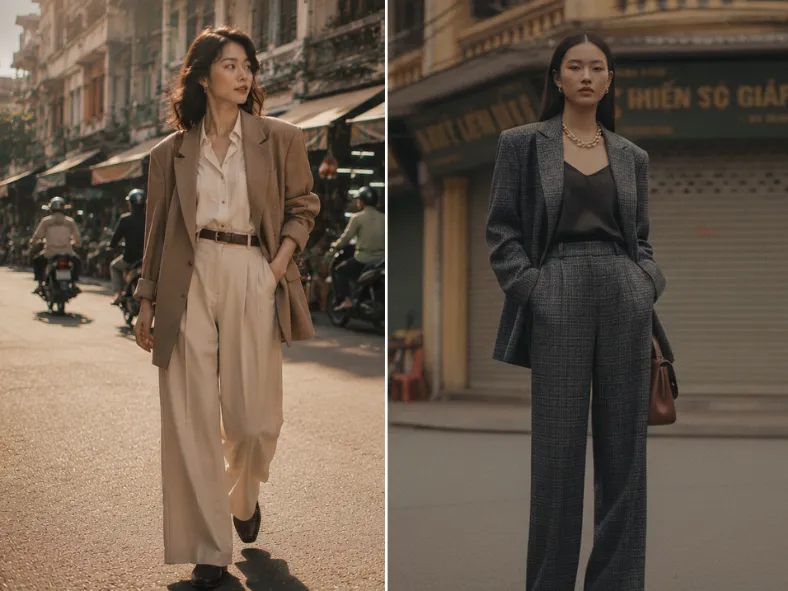 Áo blazer oversize + Quần tây ống rộng_1