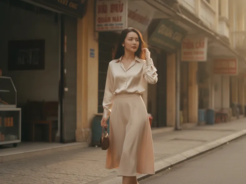 Áo sơ mi lụa + Chân váy Midi_4