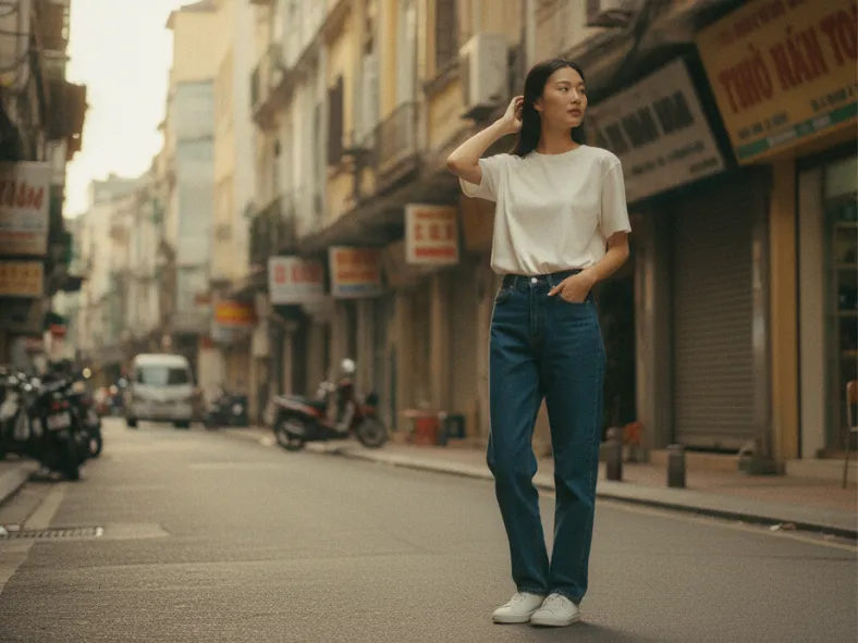 Áo thun Basic + Quần jean xanh đậm_6