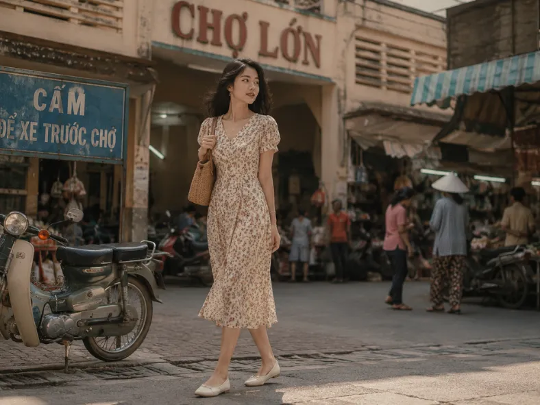 Đầm hoa Vintage phong cách Hong Kong Cách phối đồ style Hong Kong Nữ dễ ứng dụng_9