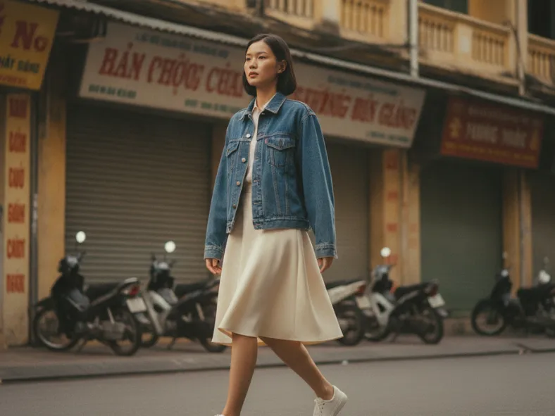 Denim Jacket + Chân váy chữ A_11