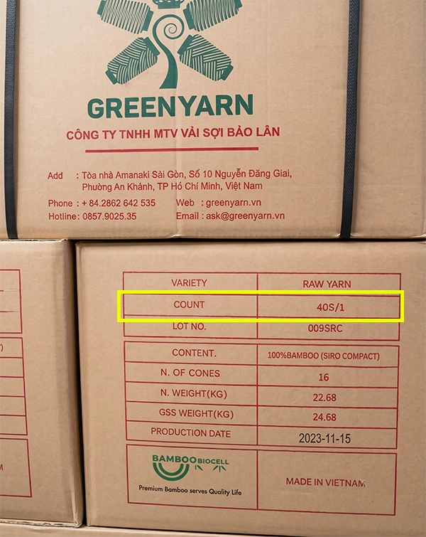 Cái thùng chỉ số sợi yarn count 40s
